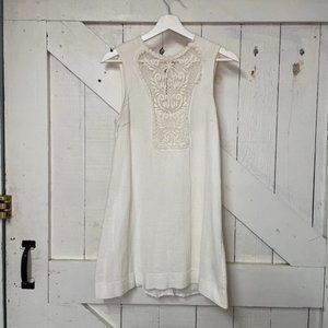 Free People White Shift Dress with lace and back buttons